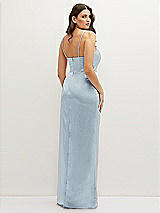 Rear View Thumbnail - Mist Asymmetrical Draped Pleat Wrap Satin Maxi Dress