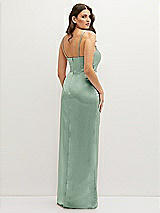 Rear View Thumbnail - Seagrass Asymmetrical Draped Pleat Wrap Satin Maxi Dress
