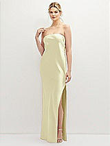 Front View Thumbnail - Butter Yellow Strapless Pull-On Satin Column Dress with Side Seam Slit