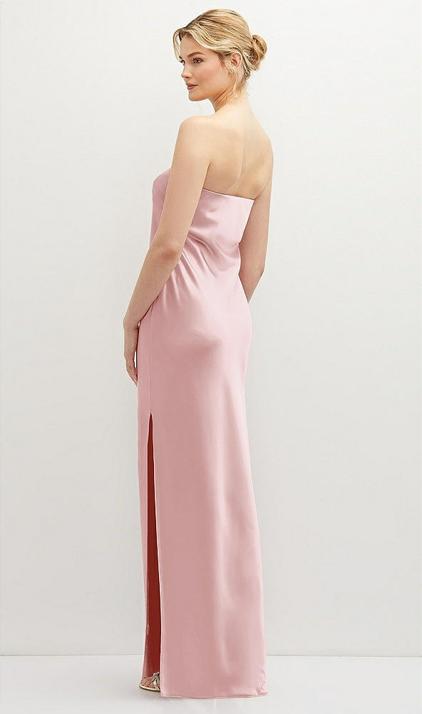 Back View - Ballet Pink Strapless Pull-On Satin Column Dress with Side Seam Slit