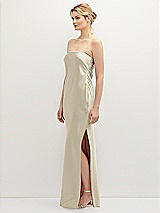 Side View Thumbnail - Champagne Strapless Pull-On Satin Column Dress with Side Seam Slit