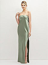 Front View Thumbnail - Sage Strapless Pull-On Satin Column Dress with Side Seam Slit