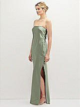 Side View Thumbnail - Sage Strapless Pull-On Satin Column Dress with Side Seam Slit