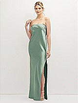 Front View Thumbnail - Seagrass Strapless Pull-On Satin Column Dress with Side Seam Slit