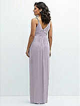 Rear View Thumbnail - Metallic Lilac Haze Plunge V-Neck Metallic Pleated Maxi Dress with Twist Straps