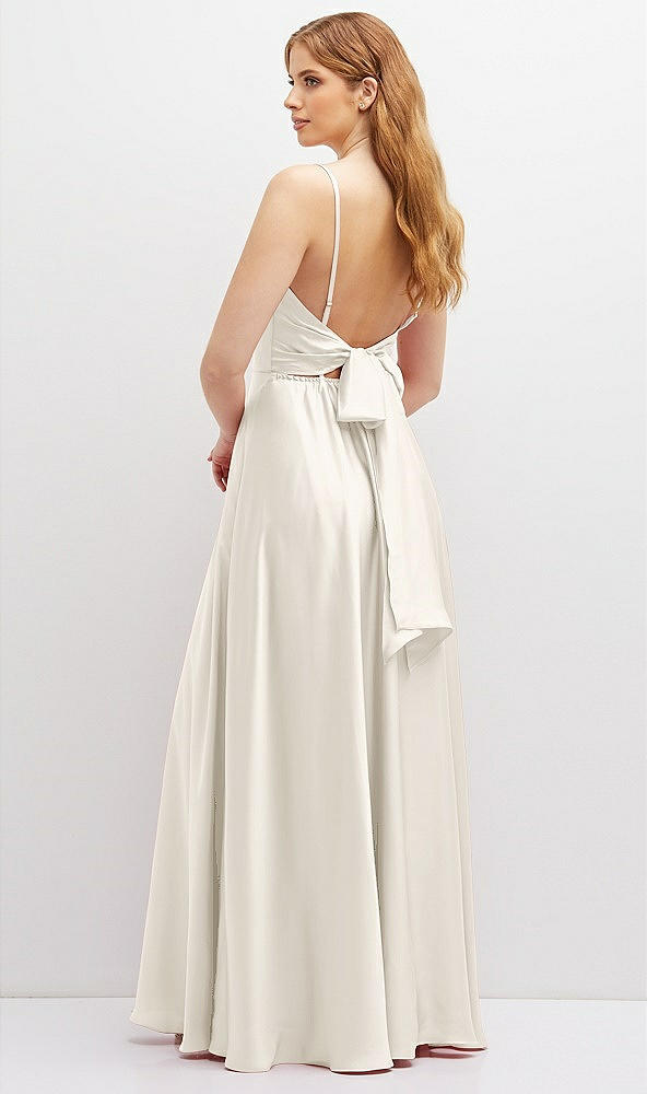 Back View - Ivory Adjustable Sash Tie Back Satin Maxi Dress with Full Skirt