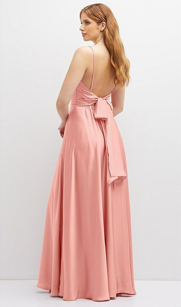Back View - Rose Adjustable Sash Tie Back Satin Maxi Dress with Full Skirt