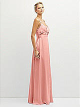 Side View Thumbnail - Rose Vertical Ruched Bodice Satin Maxi Dress with Full Skirt