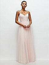 Front View Thumbnail - Ballet Pink Ruched Wrap Bodice Tulle Maxi Dress with Full Skirt