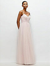 Side View Thumbnail - Ballet Pink Ruched Wrap Bodice Tulle Maxi Dress with Full Skirt