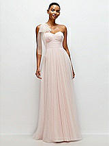 Front View Thumbnail - Ballet Pink Scarf Tie One-Shoulder Tulle Maxi Dress with Full Skirt
