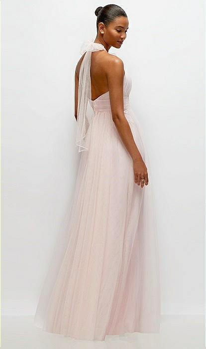 Tie-back Halter Tulle Maxi Bridesmaid Dress With Full Skirt