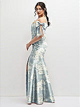 Side View Thumbnail - Porcelain Blue Seraphina Floral Off-the-Shoulder Bow Floral Satin Corset Dress with Fit and Flare Skirt