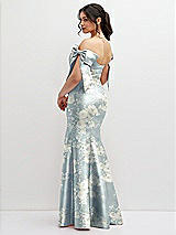 Rear View Thumbnail - Porcelain Blue Seraphina Floral Off-the-Shoulder Bow Floral Satin Corset Dress with Fit and Flare Skirt
