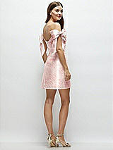 Rear View Thumbnail - Bow And Blossom Print Floral Satin Off-the-Shoulder Bow Corset Fit and Flare Mini Dress