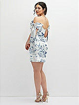 Alt View 4 Thumbnail - Cottage Rose Larkspur Floral Satin Off-the-Shoulder Bow Corset Fit and Flare Mini Dress