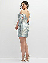 Alt View 4 Thumbnail - Porcelain Blue Seraphina Floral Floral Satin Off-the-Shoulder Bow Corset Fit and Flare Mini Dress