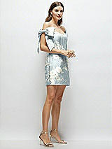 Side View Thumbnail - Porcelain Blue Seraphina Floral Floral Satin Off-the-Shoulder Bow Corset Fit and Flare Mini Dress