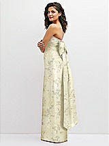 Side View Thumbnail - Butter Yellow Floral Floral Strapless Draped Bodice Column Dress with Oversized Bow
