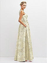 Side View Thumbnail - Butter Yellow Floral Floral Lace-Up Back Bustier Satin Dress with Full Skirt and Pockets