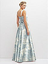 Rear View Thumbnail - Porcelain Blue Seraphina Floral Floral Lace-Up Back Bustier Satin Dress with Full Skirt and Pockets