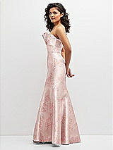 Side View Thumbnail - Bow And Blossom Print Floral Strapless Satin Fit and Flare Dress with Crumb-Catcher Bodice