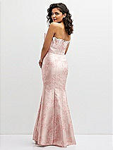 Rear View Thumbnail - Bow And Blossom Print Floral Strapless Satin Fit and Flare Dress with Crumb-Catcher Bodice