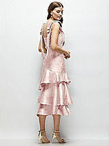 Alt View 3 Thumbnail - Bow And Blossom Print Floral Bow-Shoulder Satin Midi Dress with Asymmetrical Tiered Skirt