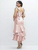 Rear View Thumbnail - Bow And Blossom Print Floral Bow-Shoulder Satin Midi Dress with Asymmetrical Tiered Skirt