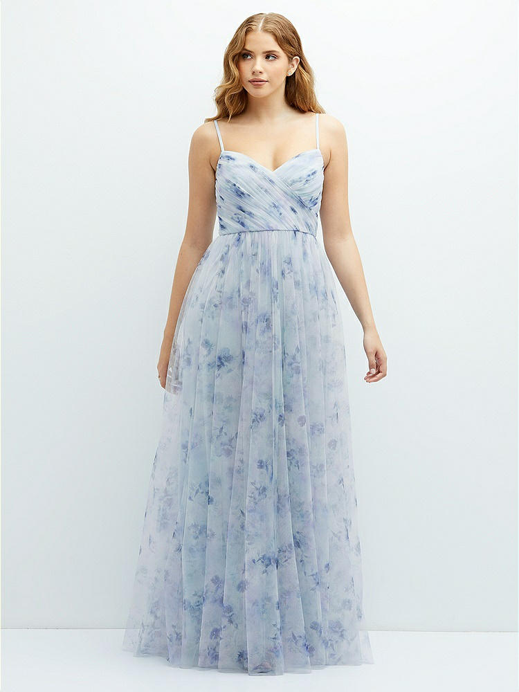 Floral Tie-back Halter Tulle Bridesmaid Dress With Long Full Skirt