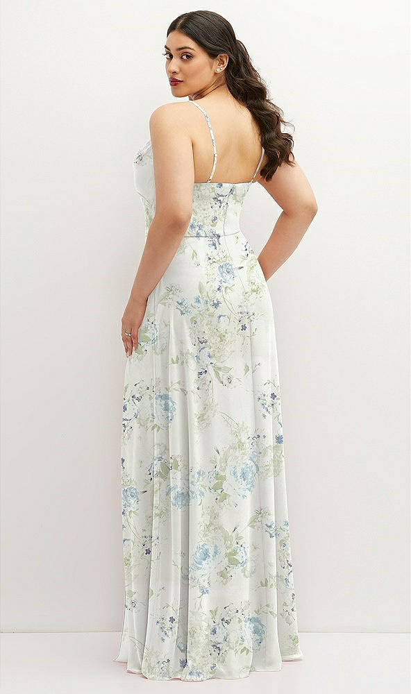 Back View - Bleu Garden Soft Cowl-Neck A-Line Maxi Dress with Adjustable Straps