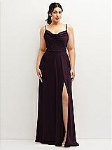 Front View Thumbnail - Deep Plum Soft Cowl-Neck A-Line Maxi Dress with Adjustable Straps