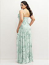 Rear View Thumbnail - Mint Green Floral Soft Cowl-Neck A-Line Maxi Dress with Adjustable Straps