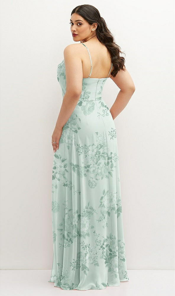 Back View - Mint Green Floral Soft Cowl-Neck A-Line Maxi Dress with Adjustable Straps