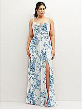 Front View Thumbnail - Cottage Rose Dusk Blue Soft Cowl-Neck A-Line Maxi Dress with Adjustable Straps