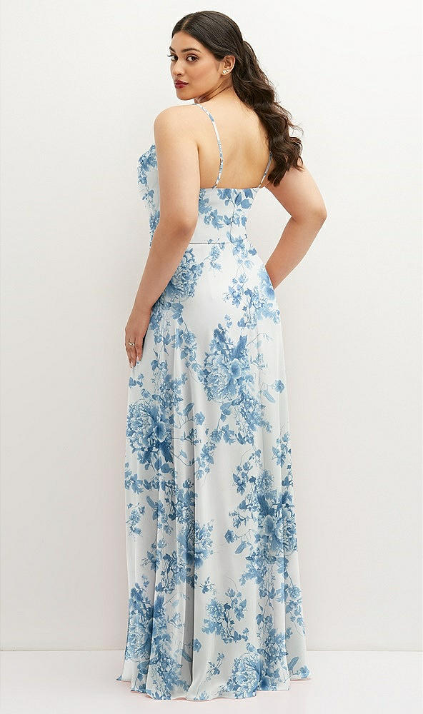 Back View - Cottage Rose Dusk Blue Soft Cowl-Neck A-Line Maxi Dress with Adjustable Straps