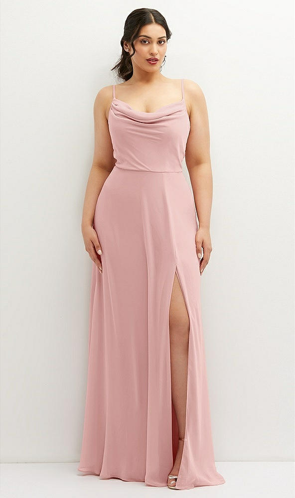 Front View - Rose Soft Cowl-Neck A-Line Maxi Dress with Adjustable Straps