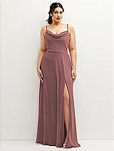 Front View Thumbnail - Rosewood Soft Cowl-Neck A-Line Maxi Dress with Adjustable Straps