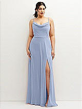 Front View Thumbnail - Sky Blue Soft Cowl-Neck A-Line Maxi Dress with Adjustable Straps