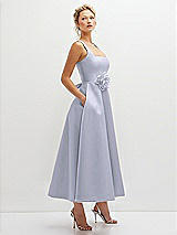 Side View Thumbnail - Silver Dove Square Neck Satin Midi Dress with Full Skirt & Flower Sash