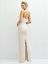 Rear View Thumbnail - Ivory Rhinestone Bow Trimmed Peek-a-Boo Deep-V Maxi Dress with Pencil Skirt