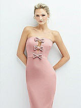 Alt View 1 Thumbnail - Rose Rhinestone Bow Trimmed Peek-a-Boo Deep-V Maxi Dress with Pencil Skirt