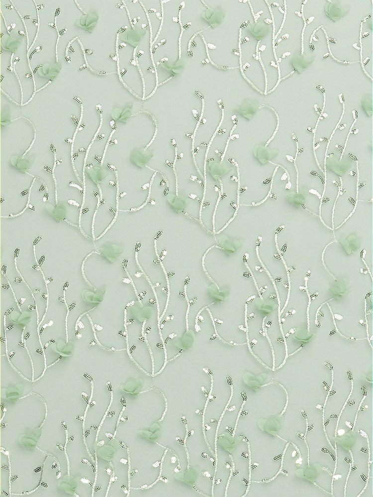 Front View - Celadon Trellis 3D Sequin Embroidery Fabric by the Yard