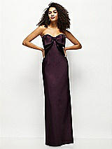 Alt View 1 Thumbnail - Deep Plum Strapless Satin Column Maxi Dress with Oversized Handcrafted Bow