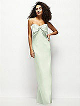 Front View Thumbnail - Mint Green Strapless Satin Column Maxi Dress with Oversized Handcrafted Bow