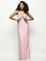 Alt View 1 Thumbnail - Ballet Pink Strapless Satin Column Maxi Dress with Oversized Handcrafted Bow