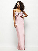 Front View Thumbnail - Ballet Pink Strapless Satin Column Maxi Dress with Oversized Handcrafted Bow