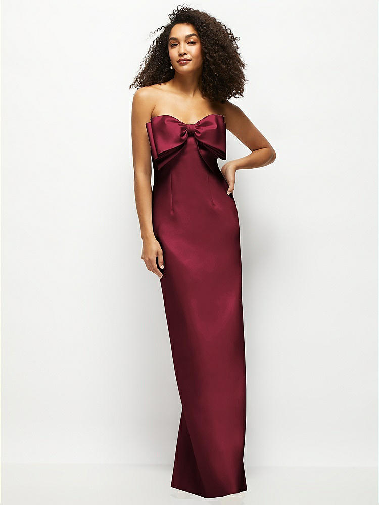 Strapless Satin Column Bridesmaid Dress With Bow-trimmed Skinny