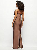 Rear View Thumbnail - Cognac Strapless Satin Column Maxi Dress with Oversized Handcrafted Bow