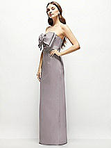 Alt View 3 Thumbnail - Cashmere Gray Strapless Satin Column Maxi Dress with Oversized Handcrafted Bow